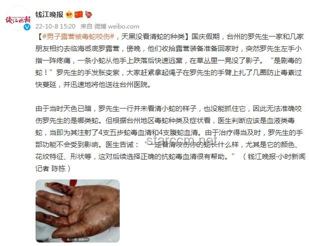 男子被蝮蛇咬伤全市无适配血清解决方案
